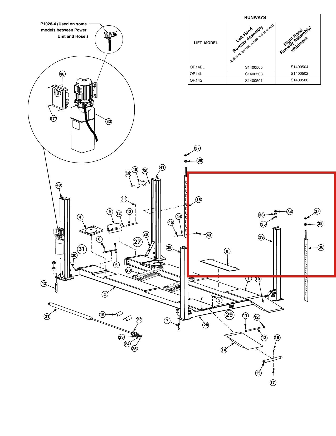 Forward Lift 41113 1" SAE Flat Washer, Zinc Plated - CR18 & OR14 14K 4-Post Lift Parts parts diagram (location)