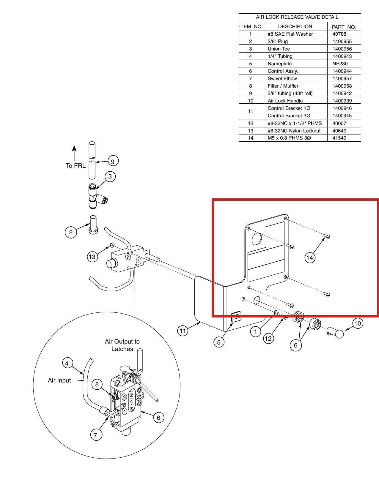 Forward Lift 41549 M5-0.8 x 20mm Pan Head Machine Screw - OR14 14K 4-Post Air Lock Release Valve parts diagram (location)
