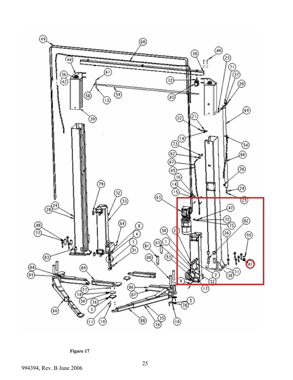 Forward Lift 911703 5/16"-18 Nyloc Hex Nut, Plated for DP10AN, DP97S2 & I10 Lifts - full parts breakdown drawing