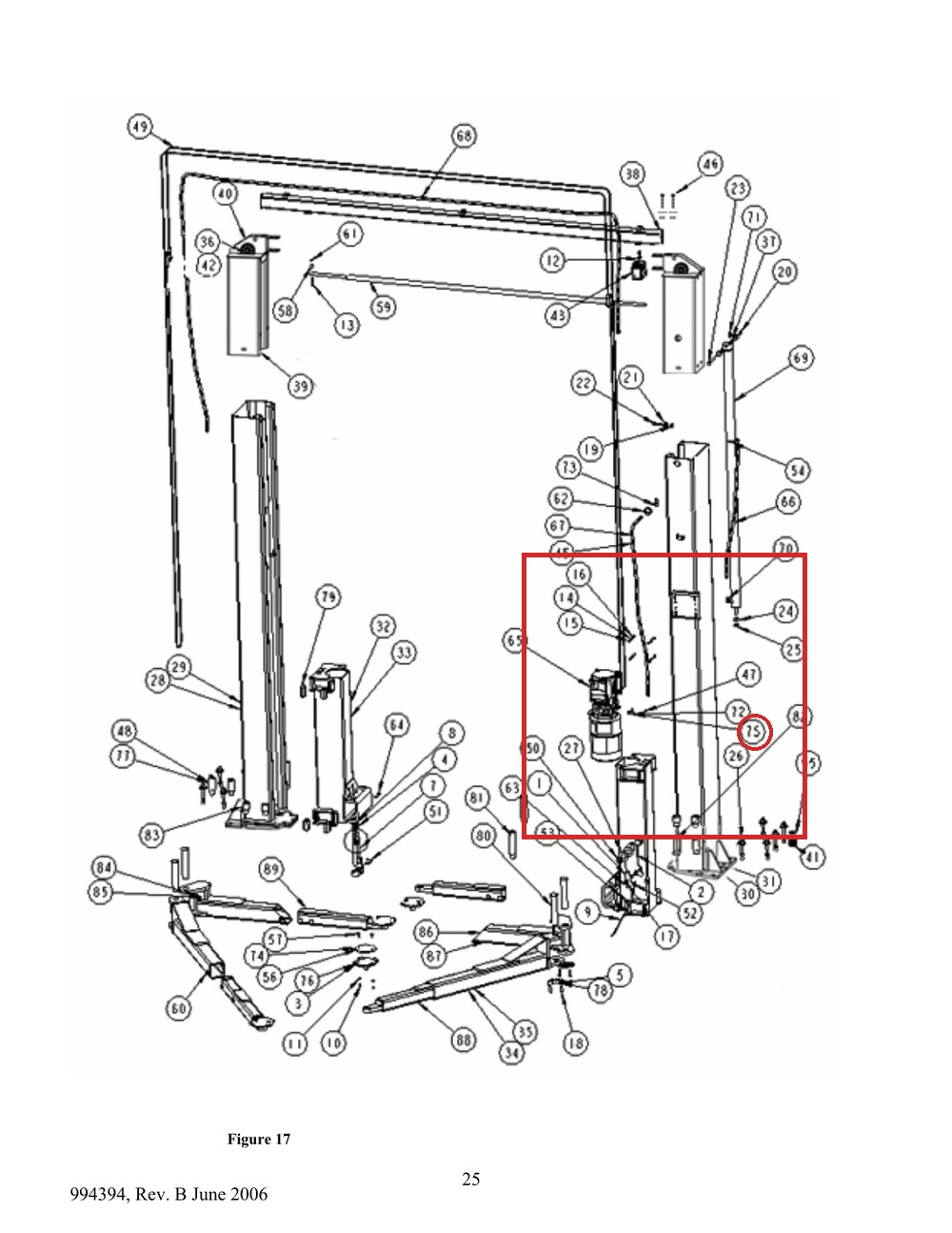 Forward Lift 991243 Elevator Bolt 1/4"-20 x 1" Black - Pad Mounting for 6000TL, DP10AN & DP97S-2 Lifts - full parts breakdown