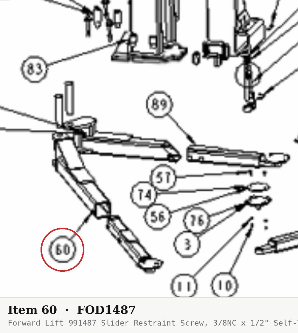 Forward Lift 991487 Slider Restraint Screw, 3/8NC x 1/2" Self-Tapping for DP97, DP10, DP12, DP15, IDP9, I10 - parts drawing d