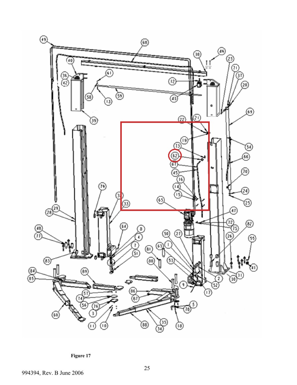 Forward Lift 991491 Rubber Grommet for All 2-Post Lifts (I10 / INT 10) - full parts breakdown drawing