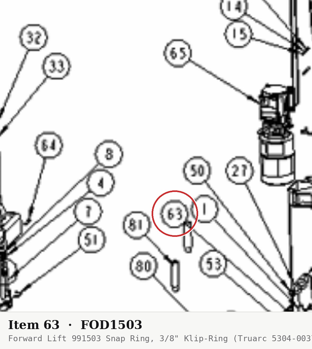 Forward Lift 991503 Snap Ring, 3/8" Klip-Ring (Truarc 5304-0037) for I10 / INT 10 - parts drawing detail