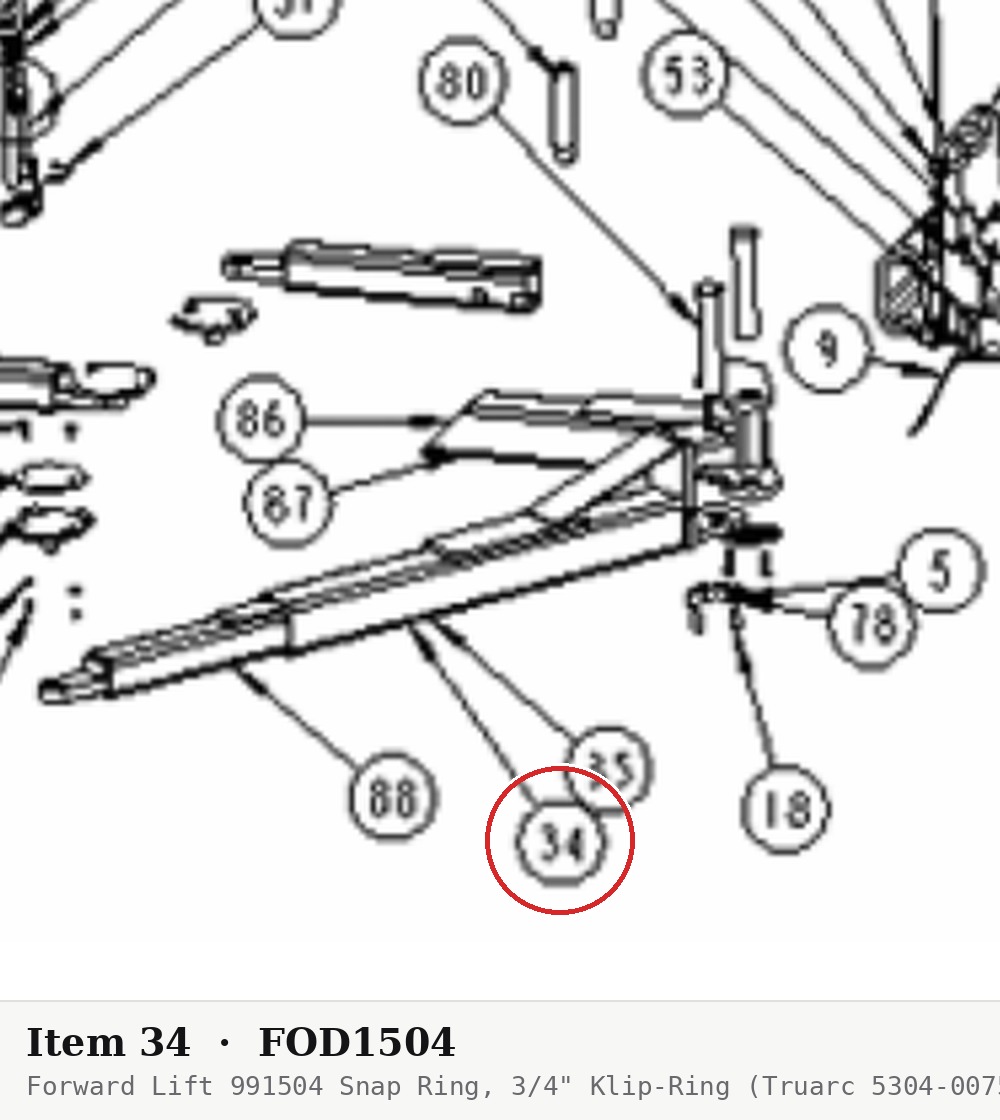 Forward Lift 991504 Snap Ring, 3/4" Klip-Ring (Truarc 5304-0075) for AJ 6000, I10 / INT 10 - parts drawing detail