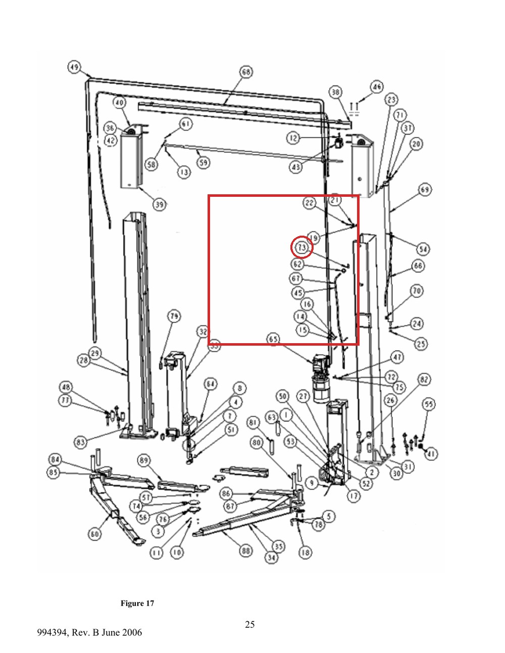 Forward Lift 992502 Fitting, 3/8" MJIC Tee - I10 / INT 10 Two-Post Lifts - full parts breakdown drawing