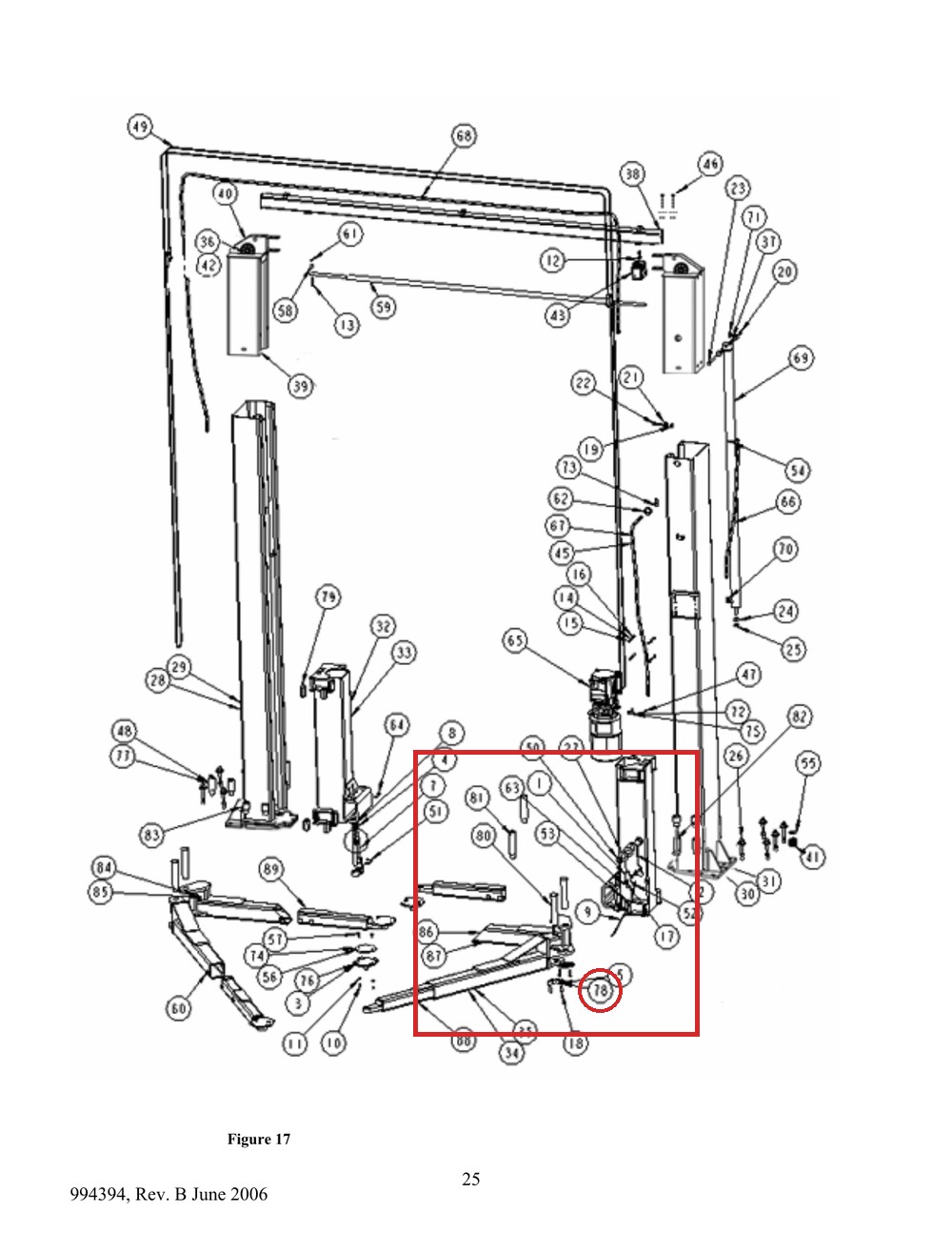 Forward Lift 994258 Arm Restraint Gear Kit (4 Pcs) for DP Series Since Mid-2004 / I10 / INT 10 - full parts breakdown drawing