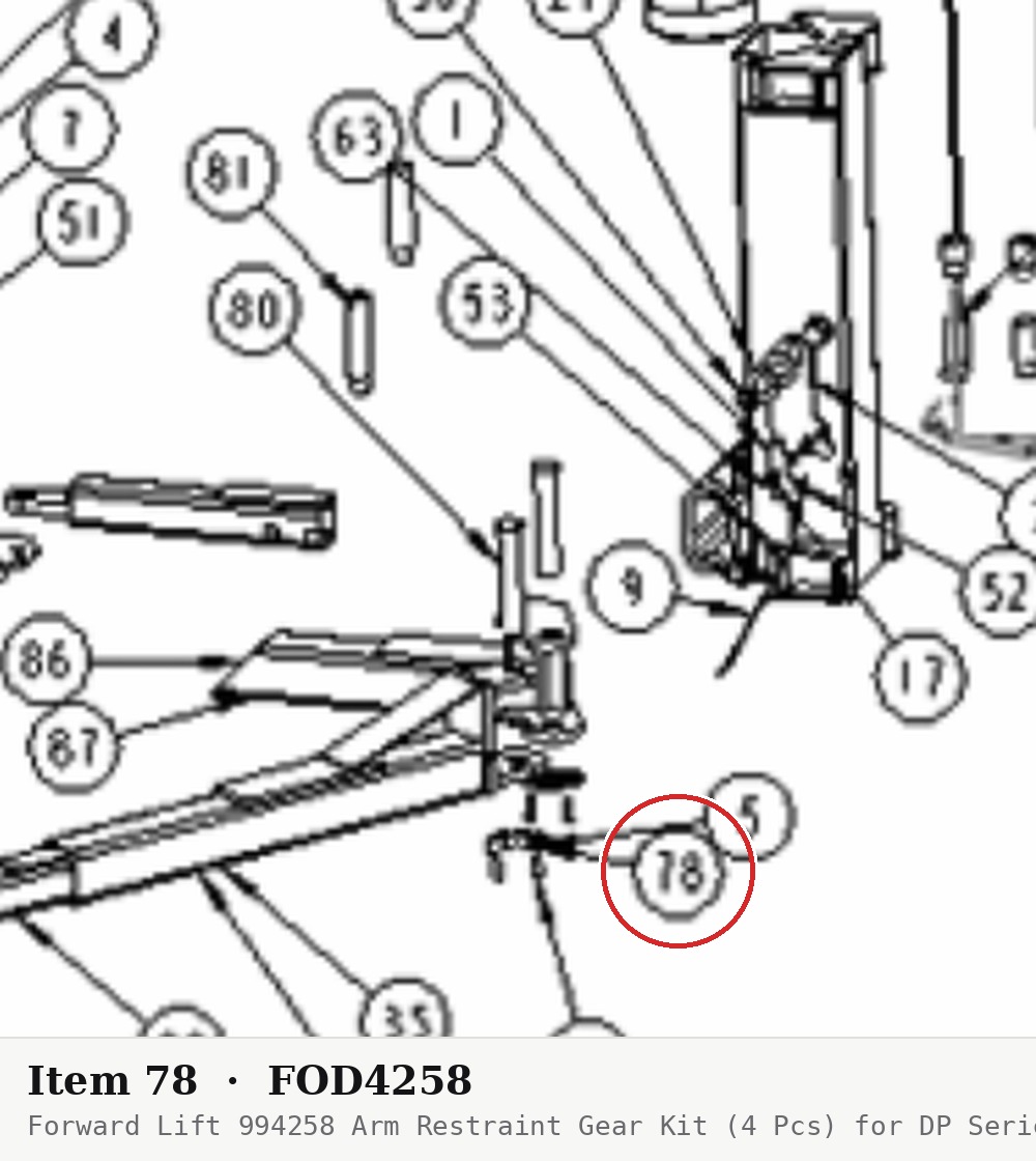 Forward Lift 994258 Arm Restraint Gear Kit (4 Pcs) for DP Series Since Mid-2004 / I10 / INT 10 - parts drawing detail