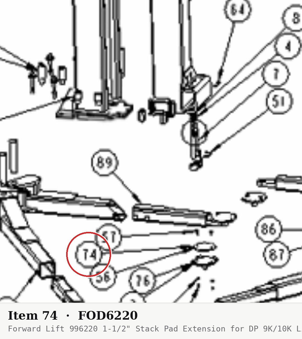 Forward Lift 996220 1-1/2" Stack Pad Extension for DP 9K/10K Lifts & AJ6-AM (DP10AN, DP97S2, I10) - parts drawing detail