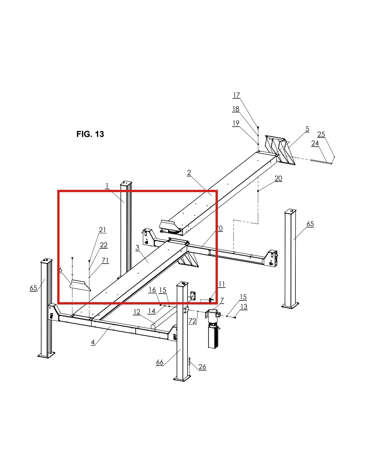 Forward Lift H4P-3200 Slave Side Runway for CR14 14,000 lb & Pro 14F 4-Post Lifts parts diagram (location)