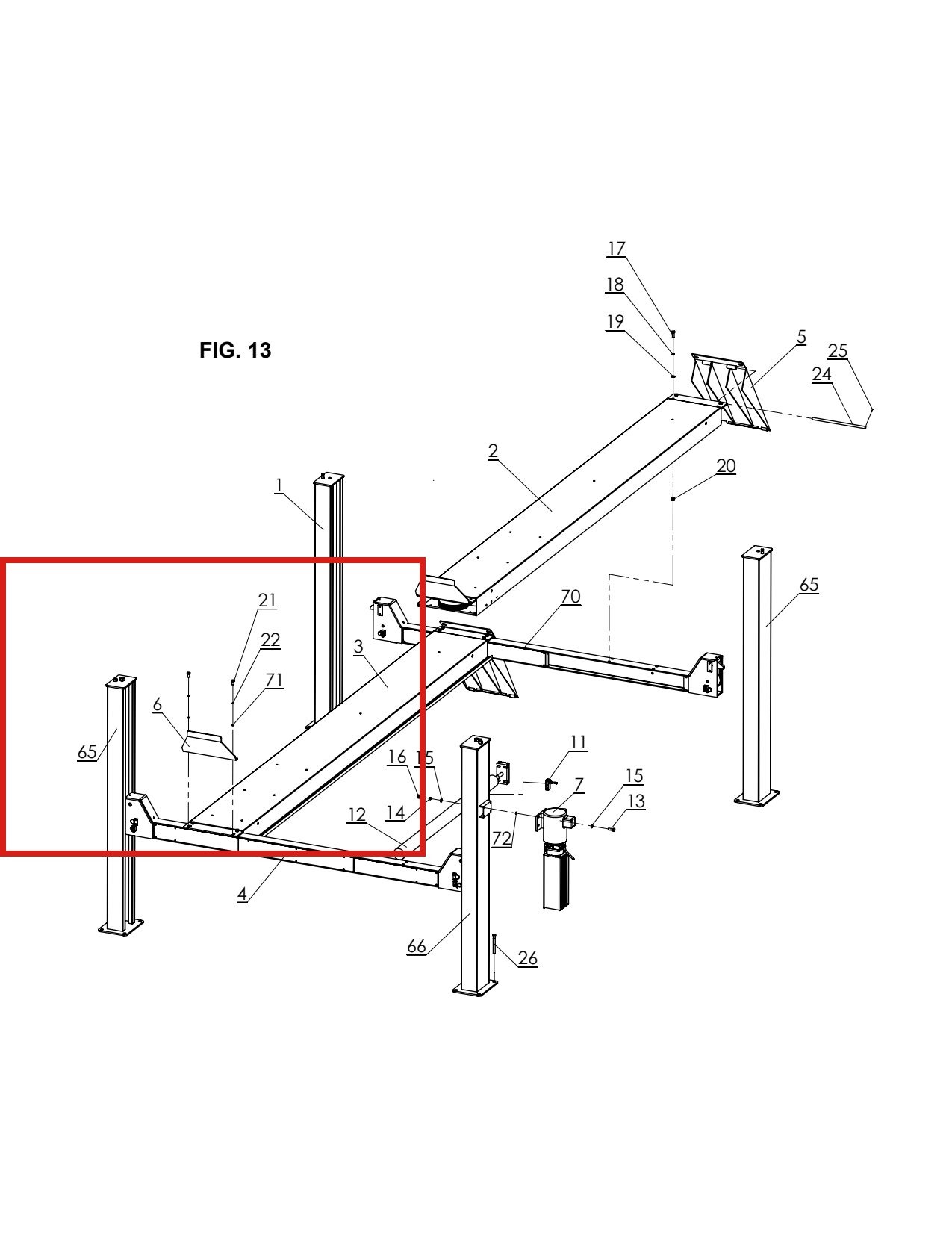 Forward Lift H4P-4100 Tire Stopper for CR14 14,000 lb & Pro 14F 4-Post Lifts parts diagram (location)