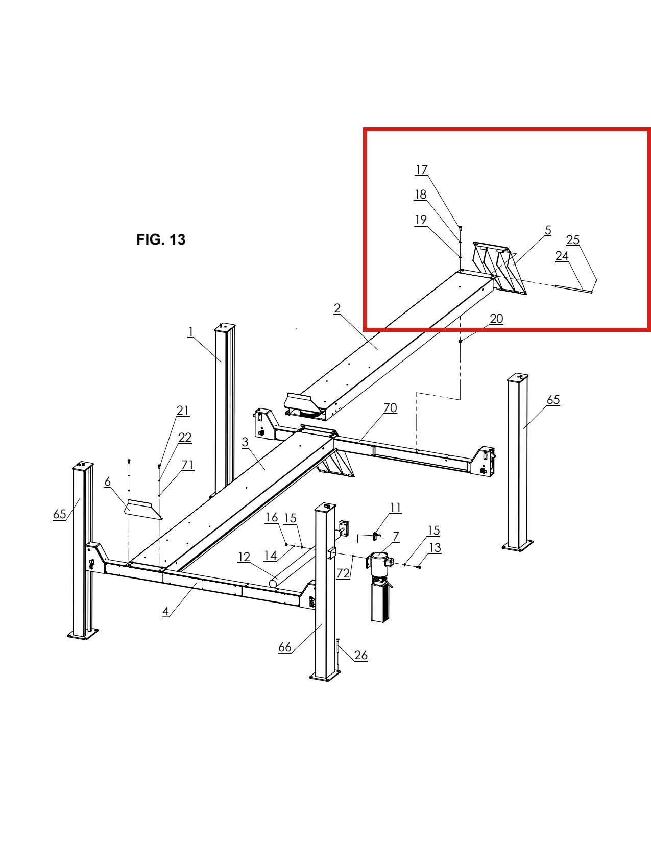 Forward Lift H4P-R2000 52" Approach Ramp Assembly for CR14 14000EWT & PRO14F 4-Post Lifts parts diagram (location)