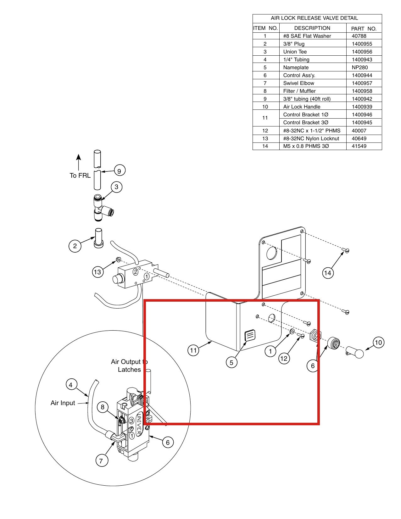 Forward Lift NP280 Air Lock Release Valve Nameplate (Actuate Release Decal) - CR18, CRA14 & 12K 4-Post parts diagram (location)