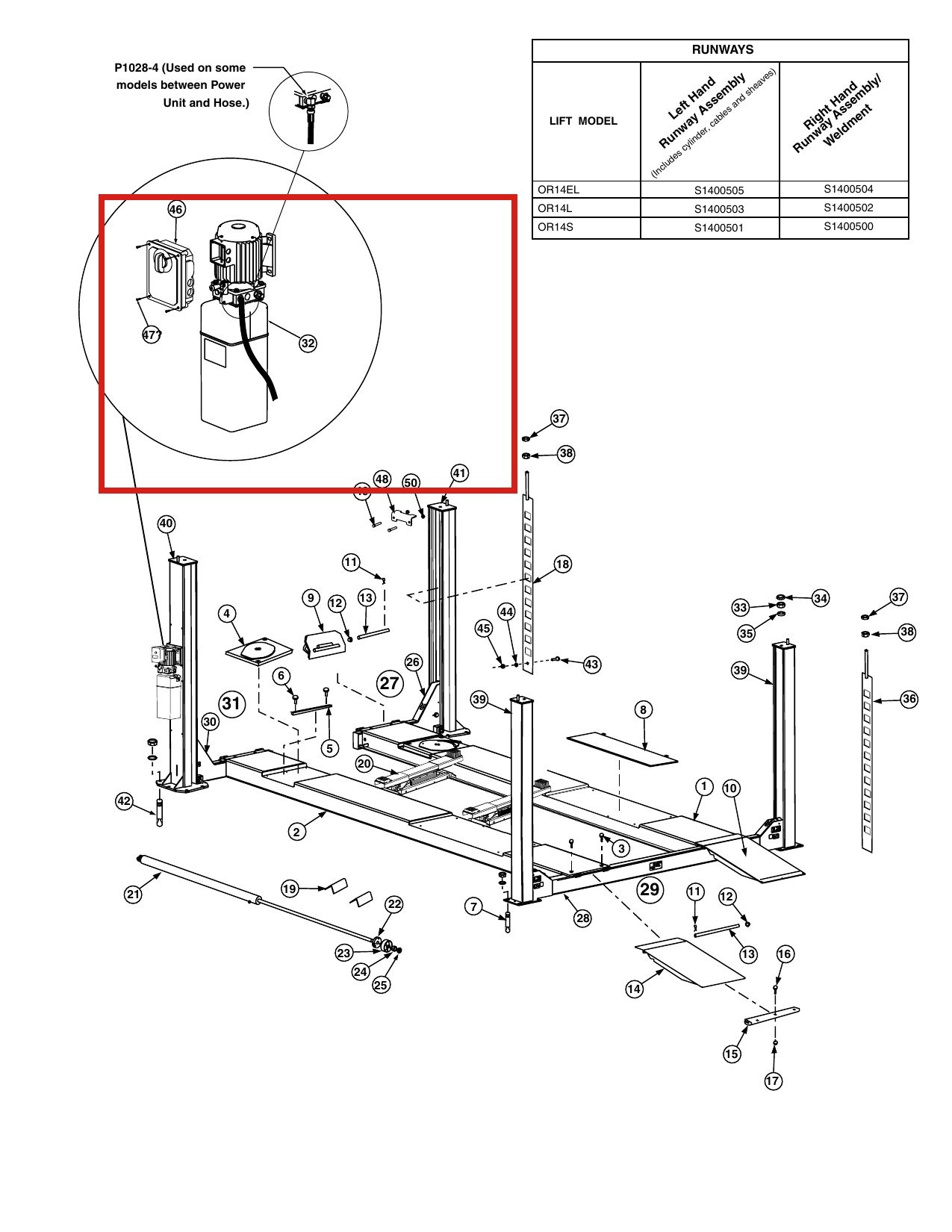 Forward Lift P3536 Single Phase Power Unit for OR14 14K 4-Post Lift (208-230V 60Hz) parts diagram (location)