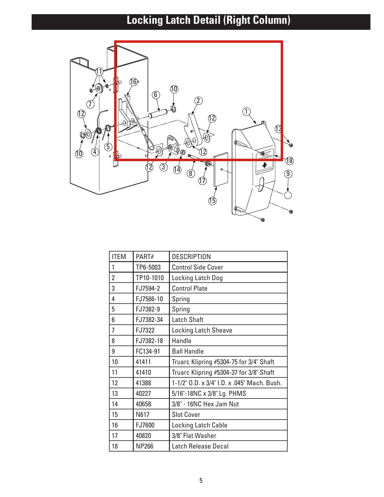 Forward Lift TP10-1010 Latch Assembly (Locking Latch Dog) for DL9, DP10 & I10N000M parts diagram (location)