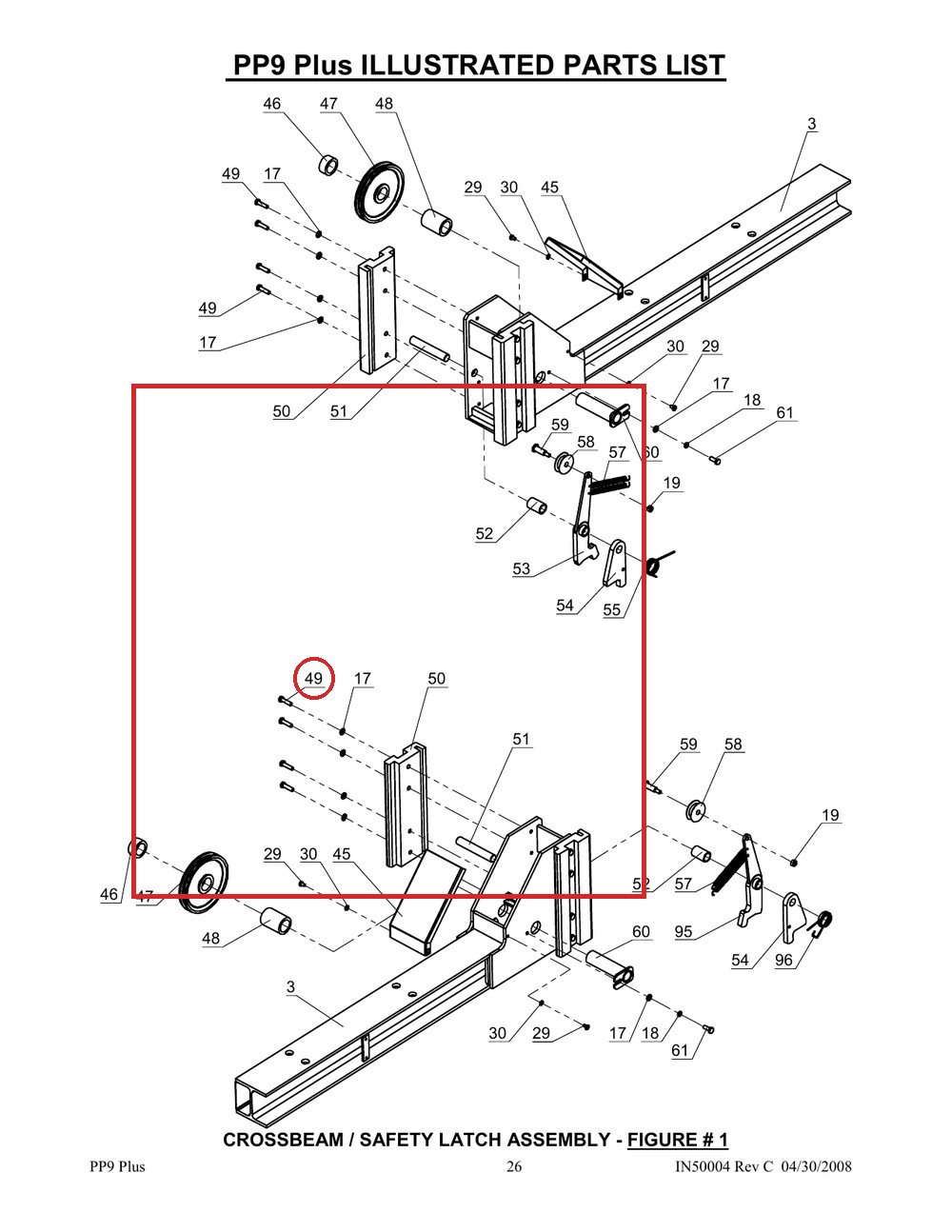 Lift Part B10-8×30 Hex Bolt M8×30 for 9K Parking (Wider) & PP9+ 9K 4-Post Lifts - Crossbeam / Safety Latch - full parts break