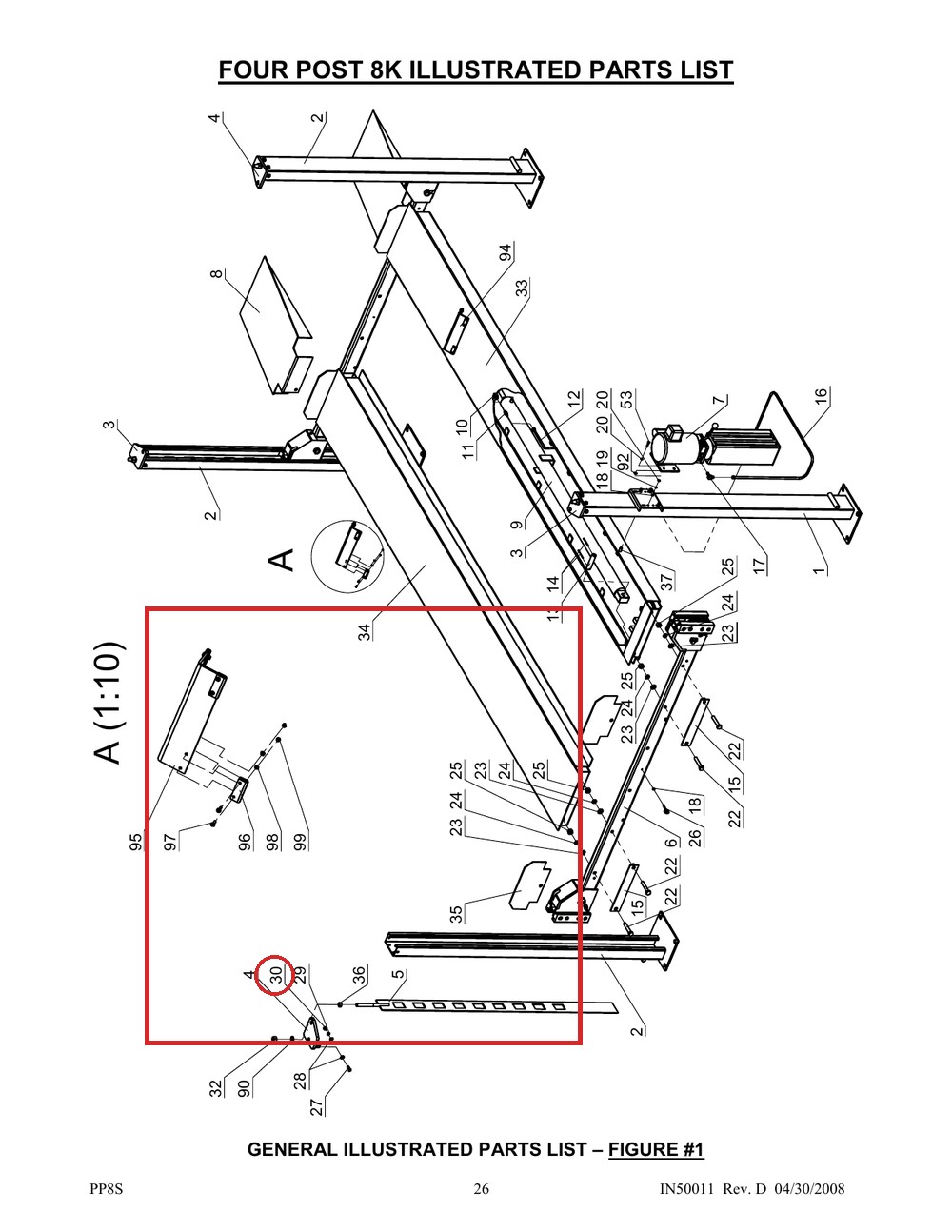 Lift Part B10-8×35 Hex Head Bolt M8×35 for I12, 7K & 8K 4-Post Parking Lifts - full parts breakdown drawing