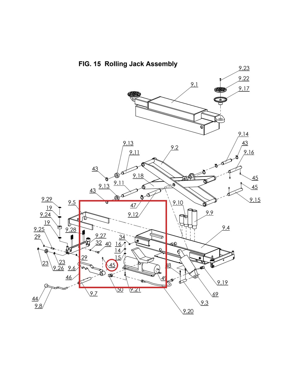 Lift Parts B22-8×16 M8×16 Screw for Pro 14F 14,000 lb Lift Rolling Jack - full parts breakdown drawing