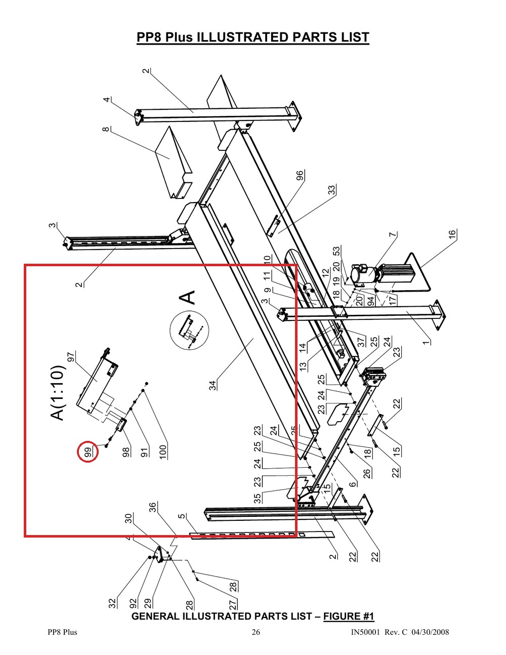 Lift Parts B23-5×16 M5×16 Discal Head Screw for PP8+ & PP9+ 4-Post Lifts - full parts breakdown drawing