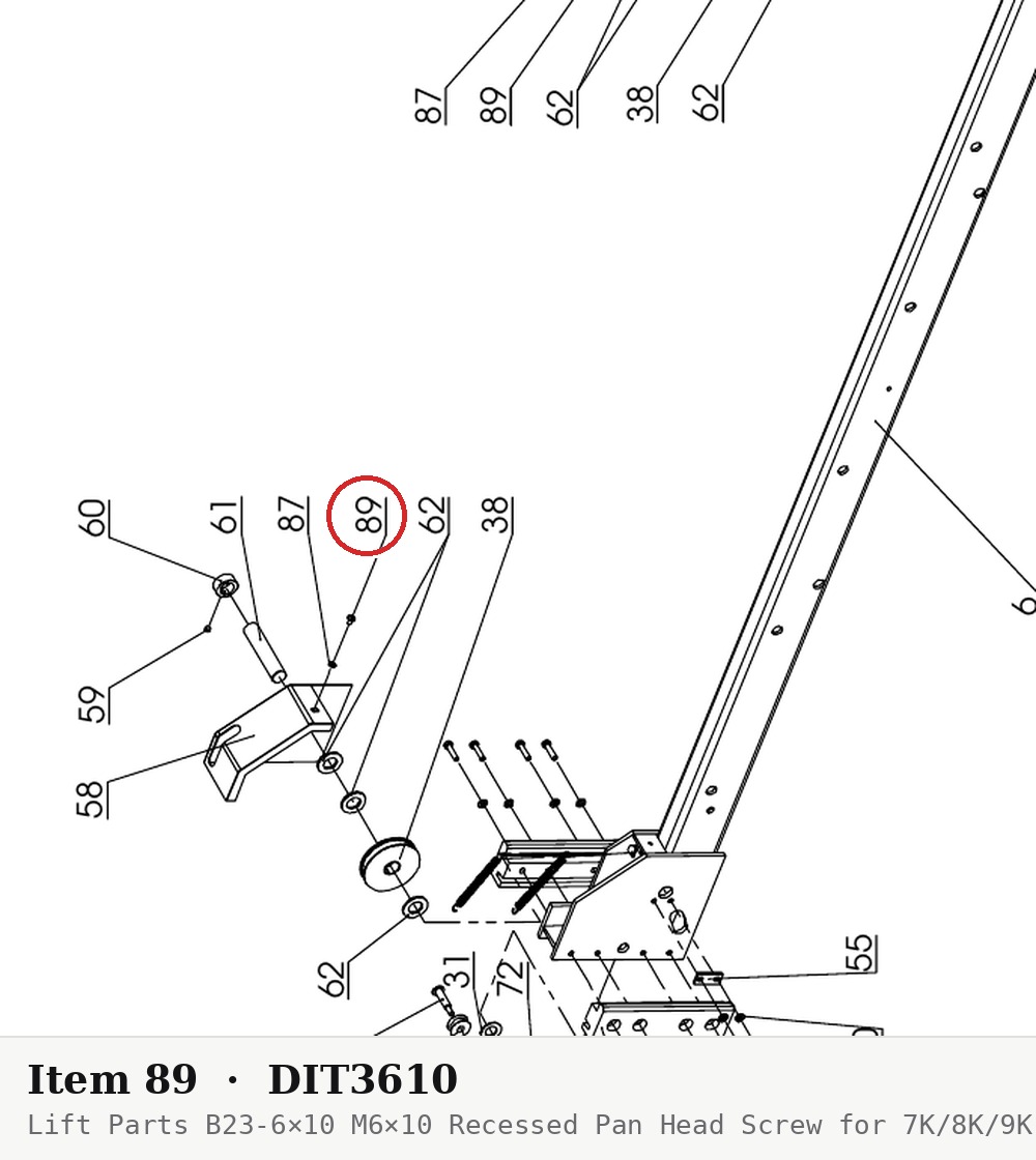 Lift Parts B23-6×10 M6×10 Recessed Pan Head Screw for 7K/8K/9K 4-Post Parking Lifts - parts drawing detail