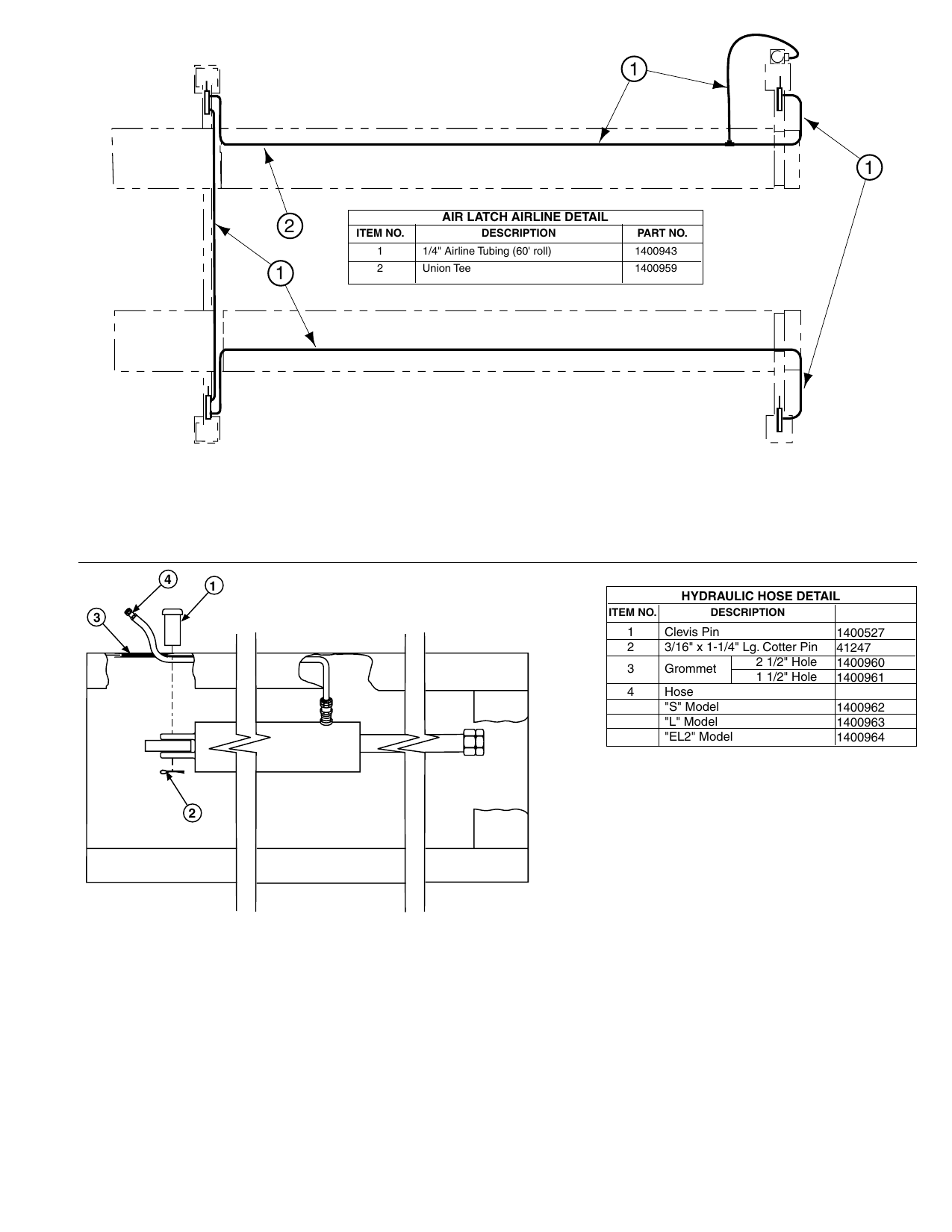 OR14 14K 4-Post Hydraulic Hose Detail Drawing OR14 14K 4-Post Hydraulic Hose Detail parts breakdown drawing