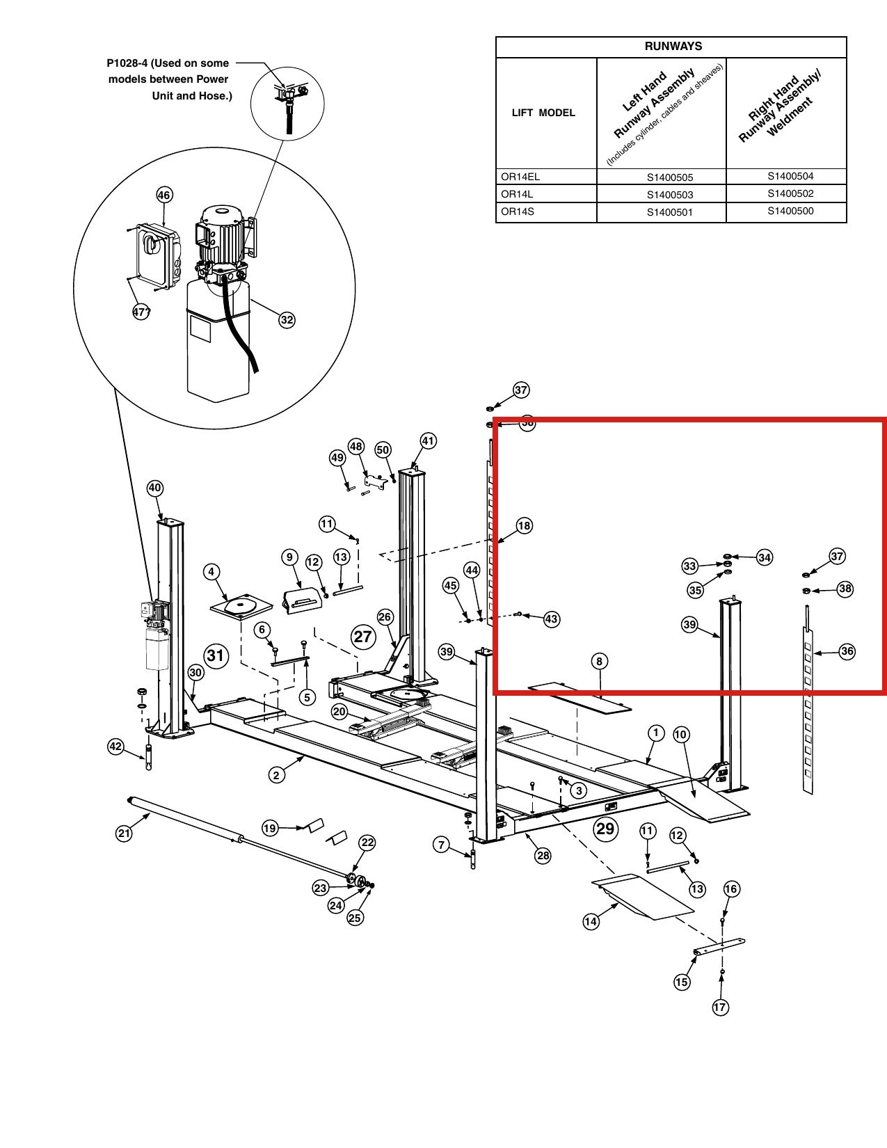 Rotary 40767 1"-8NC Hex Jam Nut for OR14 14K 4-Post Lift parts diagram (location)