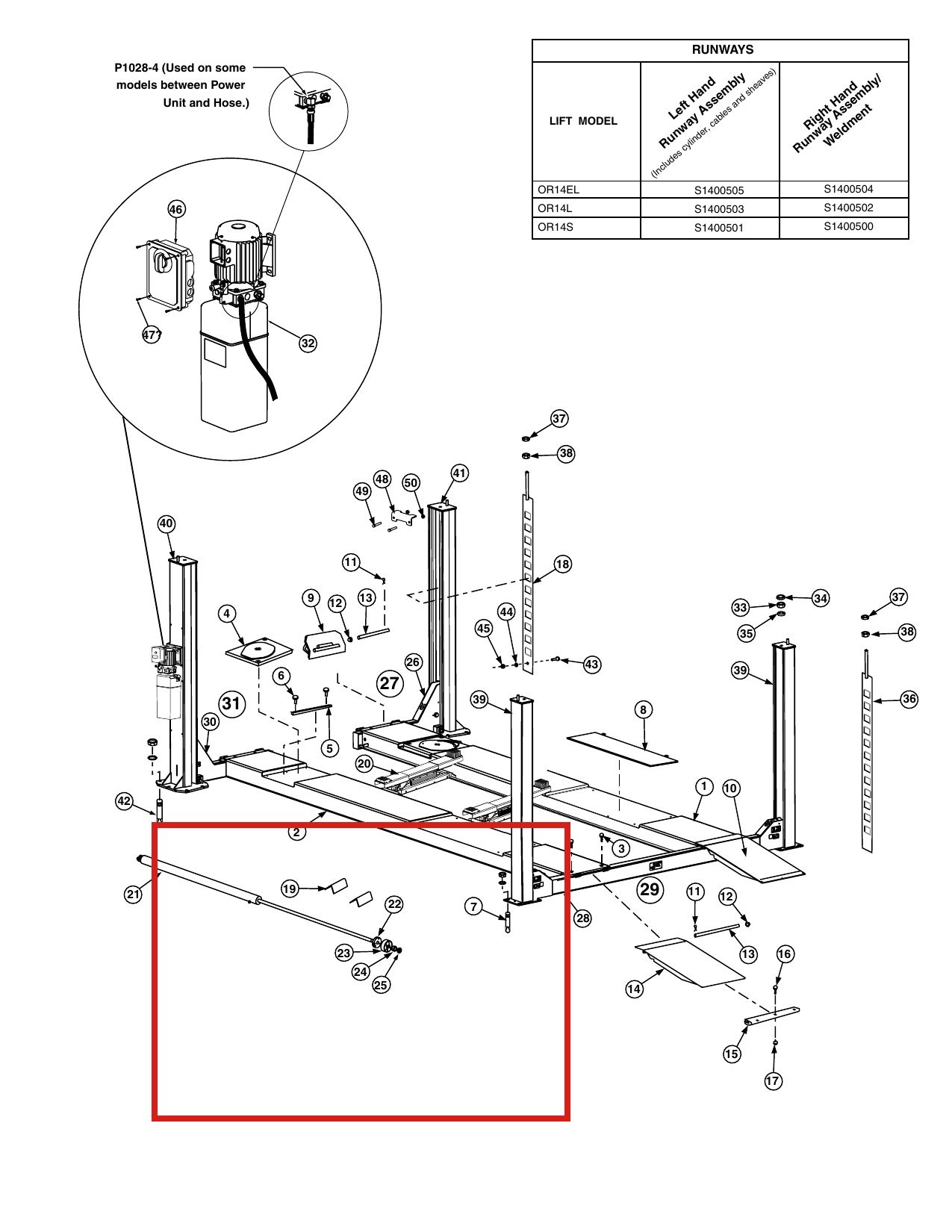 Rotary 40771 1 3/8"-6NC Hex Nut for OR14 14K 4-Post Lift parts diagram (location)