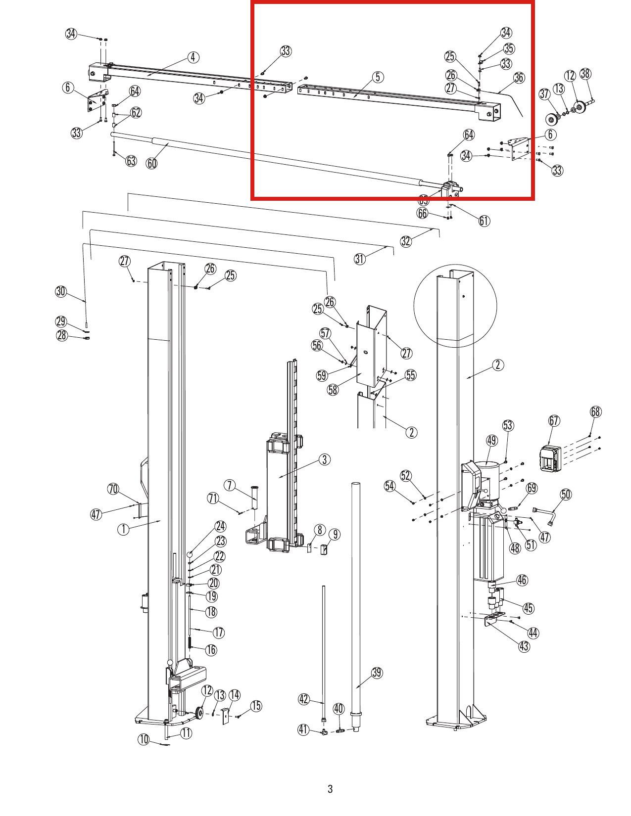 Rotary Lift 40108 1/4"-20NC x 1" HHCS Grade 5 Bolt for DL9, DP10 & I10 Two-Post Lifts parts diagram (location)
