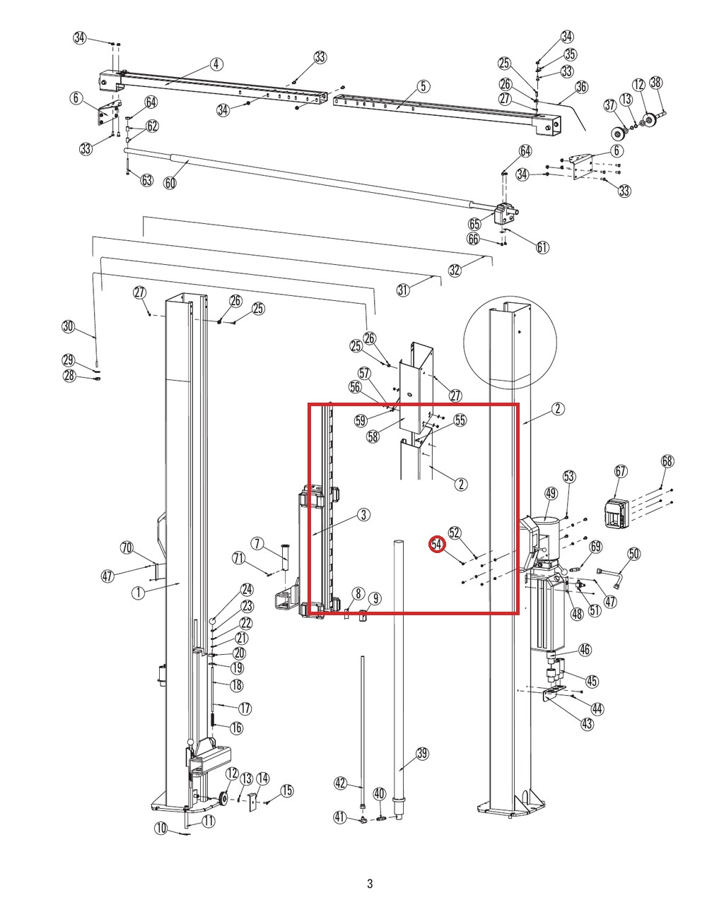 Rotary Lift 40670 5/16"-18NC Hex Nut Plated for DL9, DP10 & I10 Two-Post Lift Main Assembly - full parts breakdown drawing