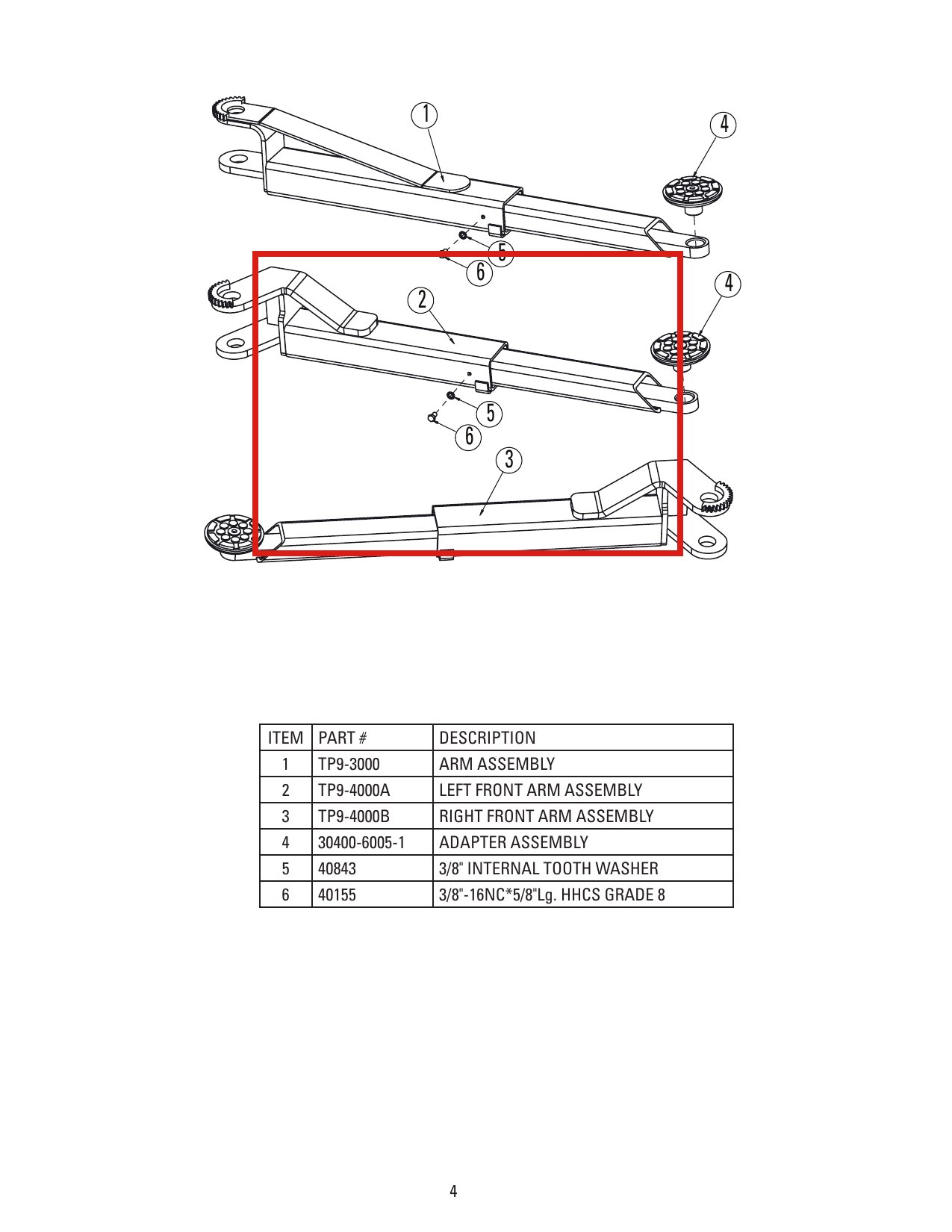 Rotary Lift 40843 3/8" Internal Tooth Washer for DL9 Arm Assembly parts diagram (location)