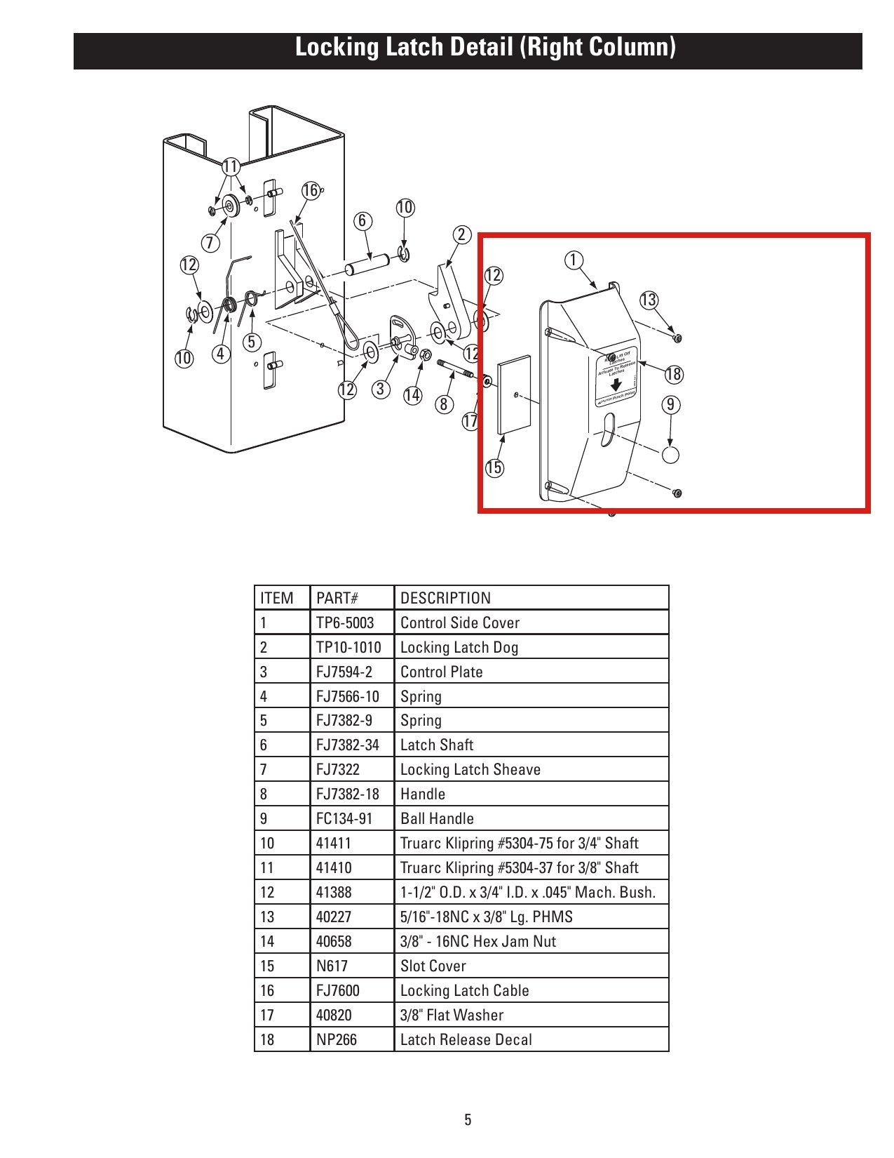Rotary Lift NP266 Latch Release Decal / Latch Nameplate - DL9, DP10 & I10 Two-Post Lifts parts diagram (location)