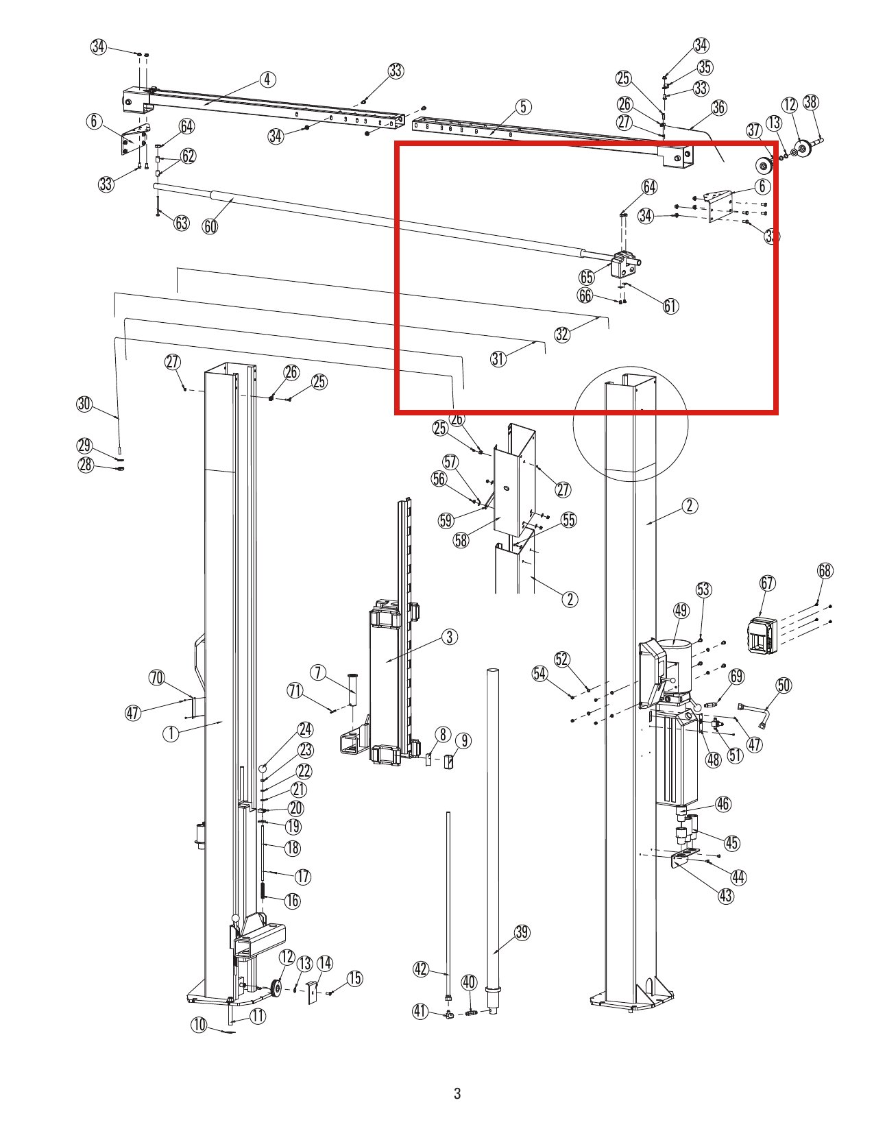 Rotary N432 3-Phase Overhead Switch Assembly for DL9 / DP10 Two-Post Lifts parts diagram (location)