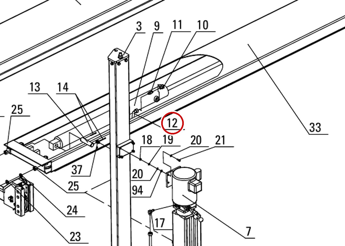 Direct Lift 1WB-15 Short Hydraulic Hose for PP8+ / PP8+ Long & 8K 4-Post Parking Lifts parts diagram (item 12)