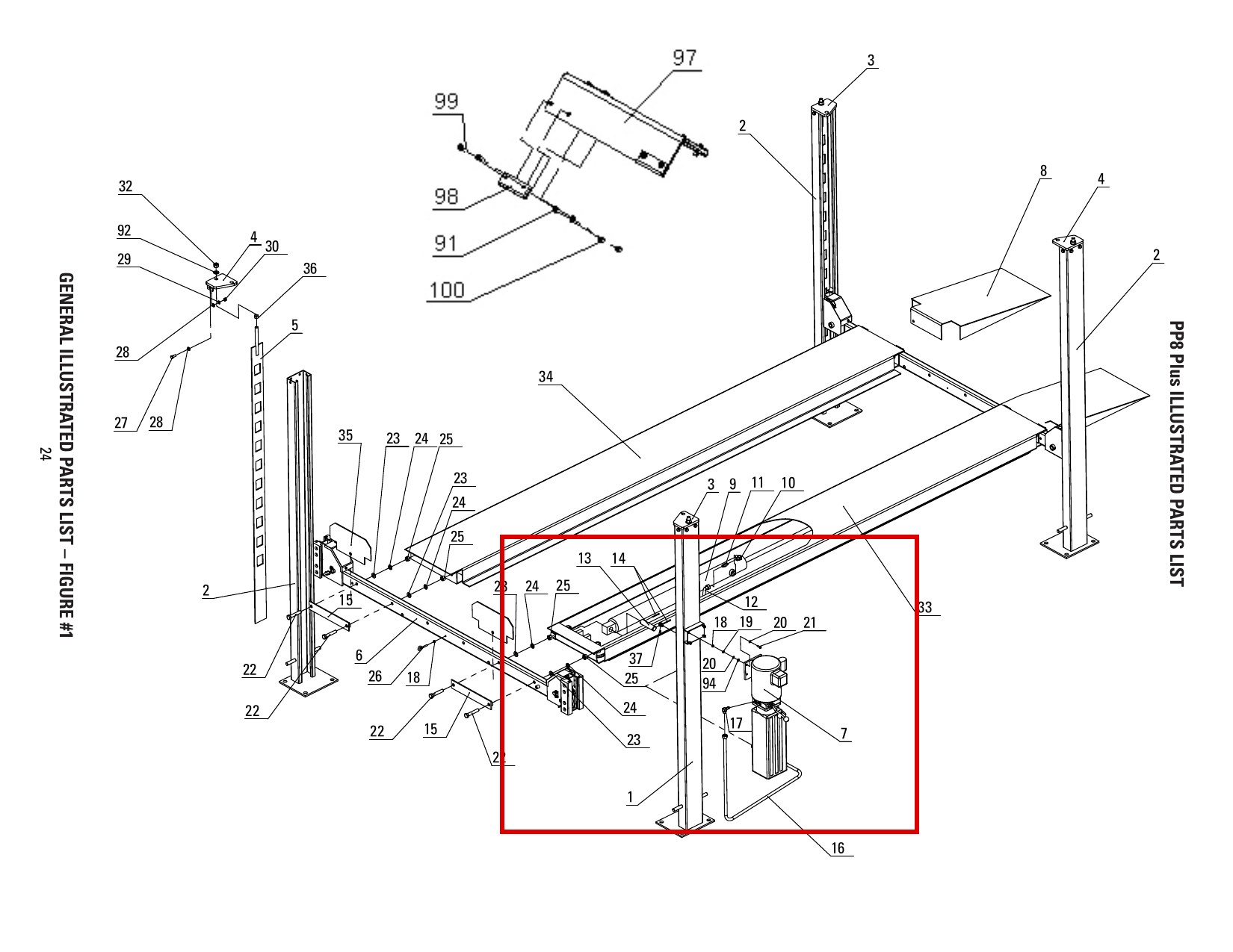 Direct Lift 30400-1999 Rubber Grommet / Shock Absorption Washer parts diagram (PP8+ Long General Fig 1, item 94) (location)
