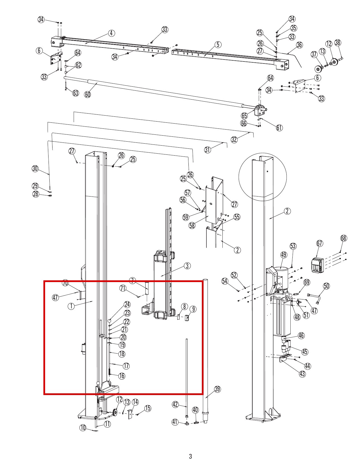 Direct Lift 30400-5014 DL9 Main Lift Assembly item 20 parts diagram (location)