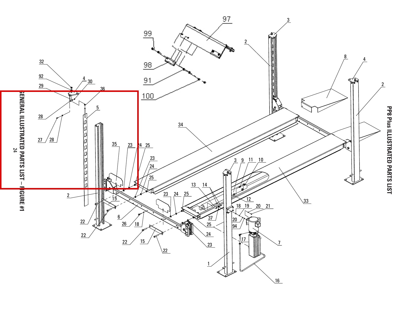Direct Lift B10-12x30 M12x30 Hex Head Bolt for PP8+ Long 8K Four-Post Lift parts diagram (item 27) (location)