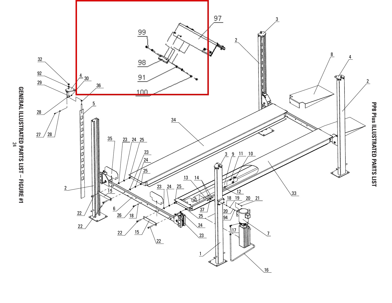 Direct Lift B23-5x16 Discal Head Screw M5x16 for PP8+ Long 8K 4-Post Lift parts diagram (location)