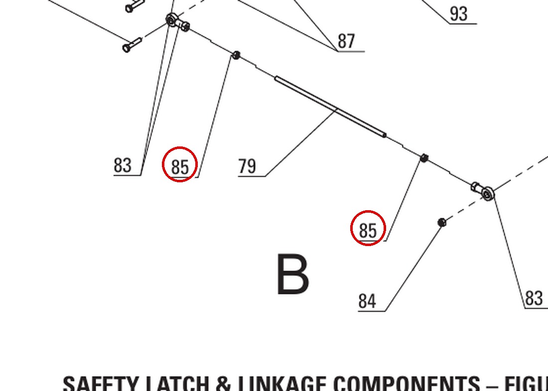 Direct Lift B30-6 M6 Hex Nut for I12, 10K & 8K 2-Post Lifts parts diagram (PP8+ Long Safety Latch Fig 5 item 85)