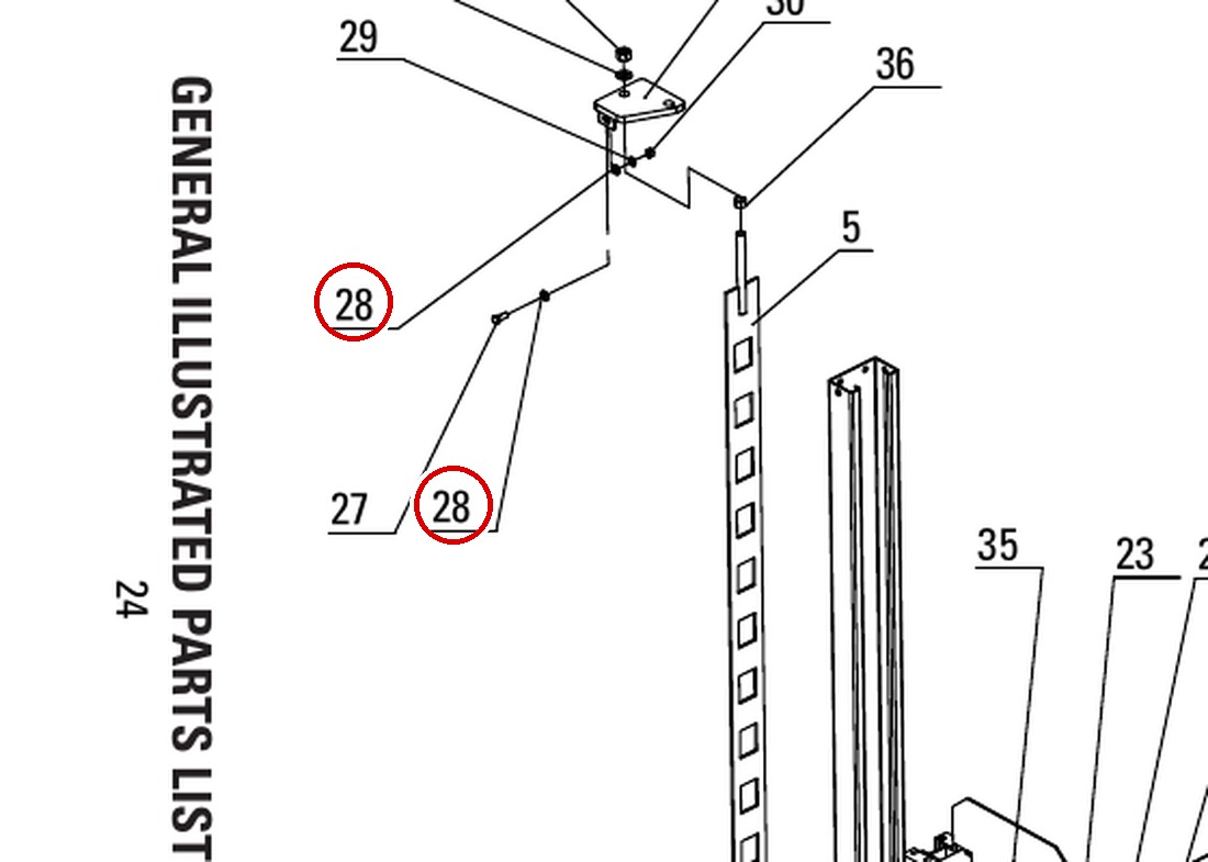 Direct Lift B41-12 12mm Flat Washer PP8+ Long General Parts List Figure 1 item 28