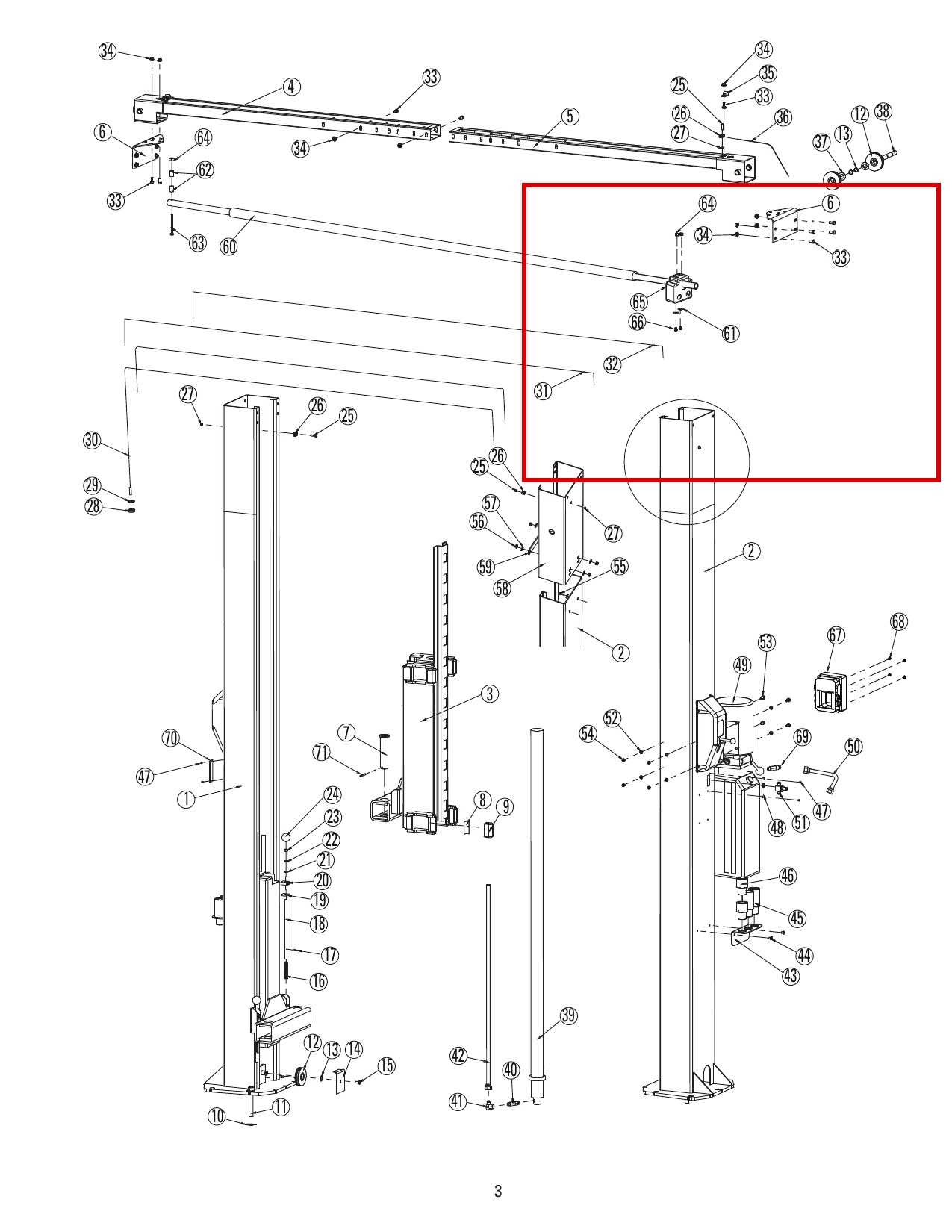 Direct Lift B41-6 (40795) 1/4" Flat Washer parts diagram (DL9 Main Lift item 61) (location)