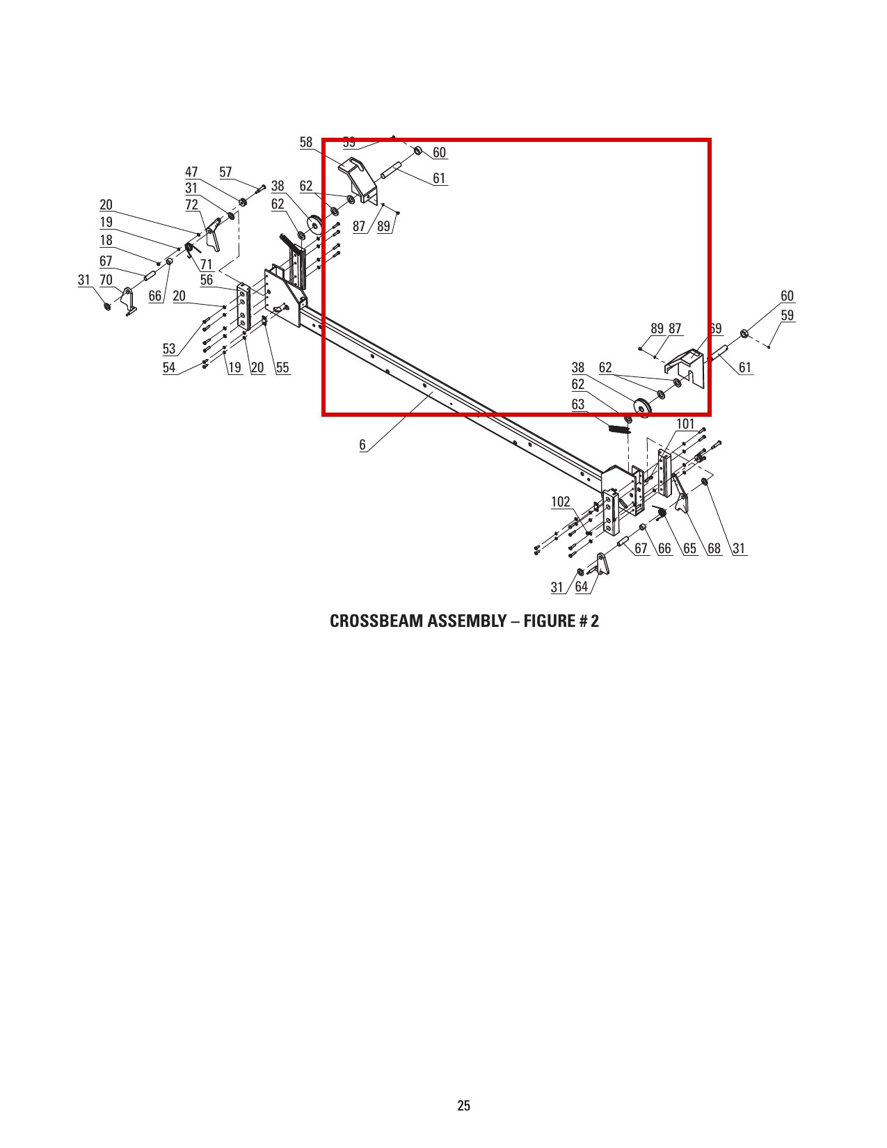 Direct Lift B41-6 (40795) 1/4" Flat Washer parts diagram (PP8+ Long Crossbeam item 87) (location)