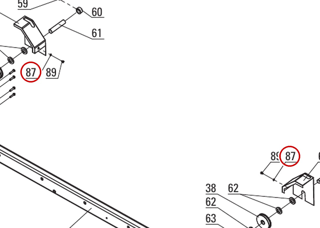Direct Lift B41-6 (40795) 1/4" Flat Washer parts diagram (PP8+ Long Crossbeam item 87)