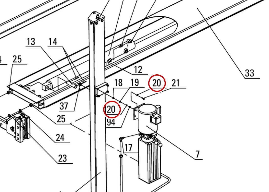 Direct Lift B41-8 Flat Washer 8mm (M8) parts diagram (PP8+ Long General Parts List item 20)