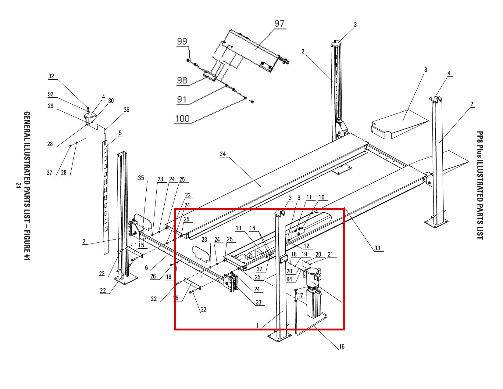 Direct Lift H4D-Y003 90 Degree Bulkhead Fitting, PP8+ Long General Parts List Figure 1 item 37 (location)