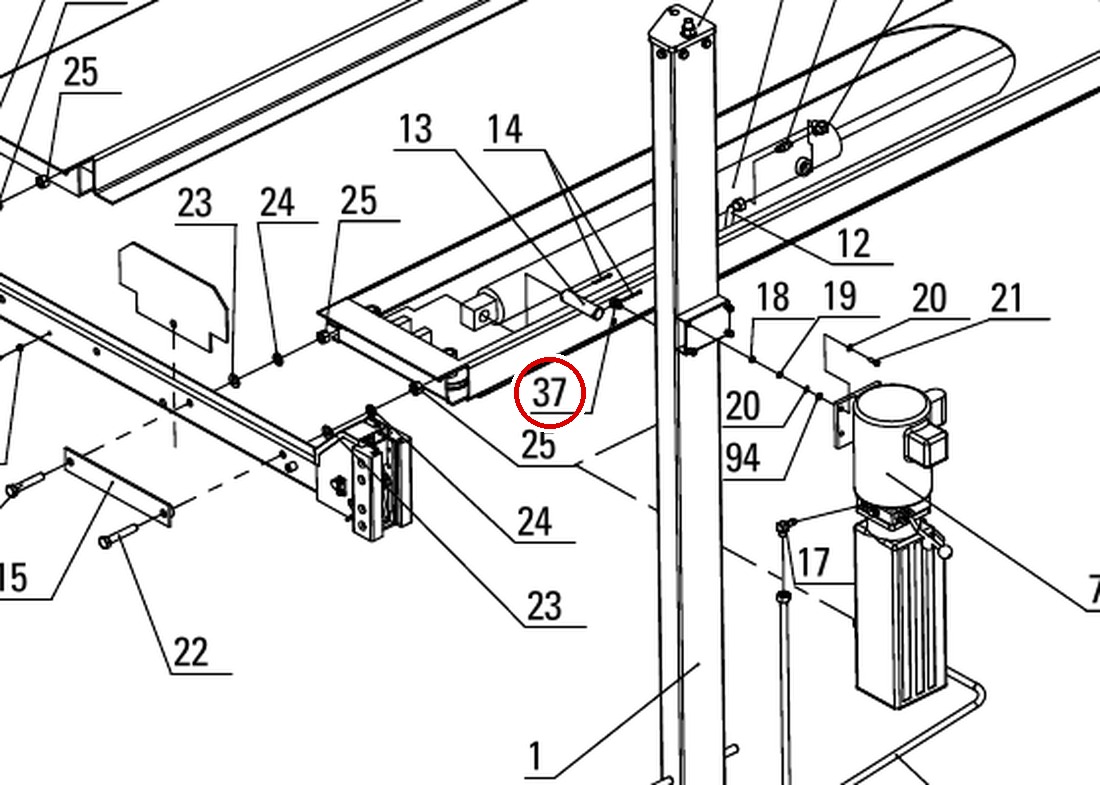 Direct Lift H4D-Y003 90 Degree Bulkhead Fitting, PP8+ Long General Parts List Figure 1 item 37