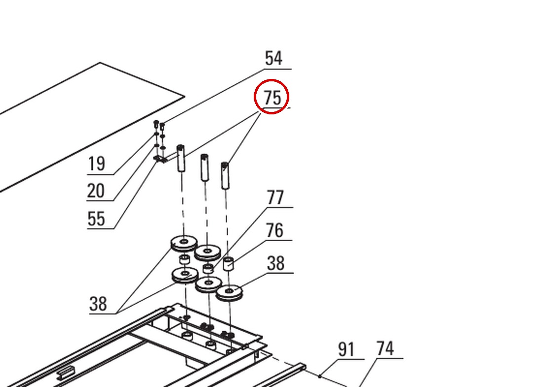 Direct Lift DP8-3006 Cable Pulley Shaft PP8+ Long Runway & Components Figure 3 item 75