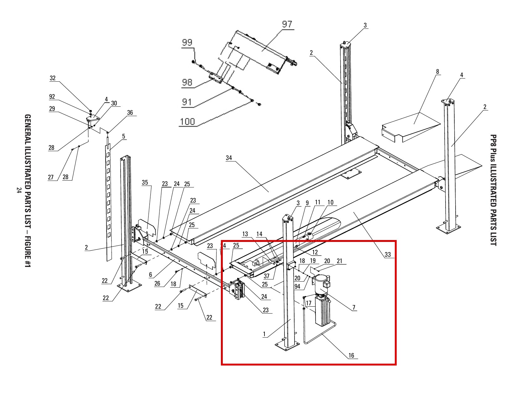 Direct Lift SW-002 (30400-9053YZ) 90 Degree Hydraulic Fitting with O-Ring for PP8 Series 4-Post Lifts parts diagram (location)