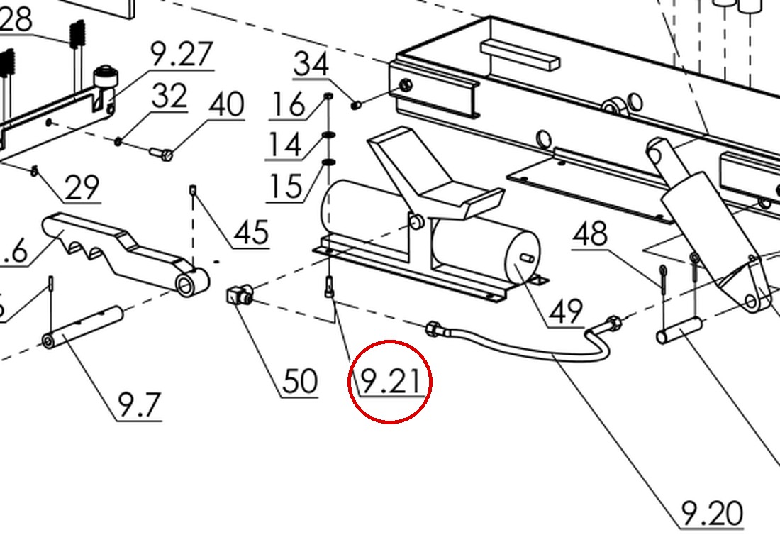 Direct Lift Lift Part B10-8×16 Hex Head Bolt M8×16 for I12, 10K 2-Column & 9K Parking Lifts - item 9.21 on Pro 14F 14000 Rolling Jack Assembly parts diagram
