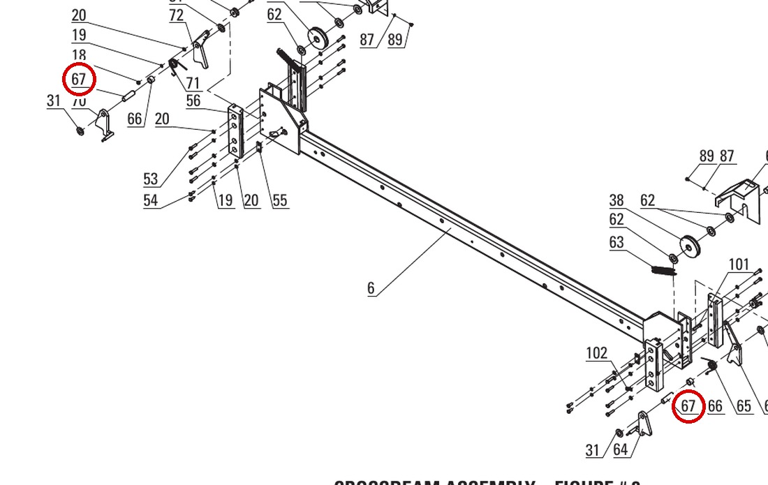 Direct Lift DP8-2005 Lock Shaft / Spring for 7K / 8K / PP8+ Four-Post Lifts - item 67 on Direct Lift PP8+ Long Crossbeam Assembly parts diagram