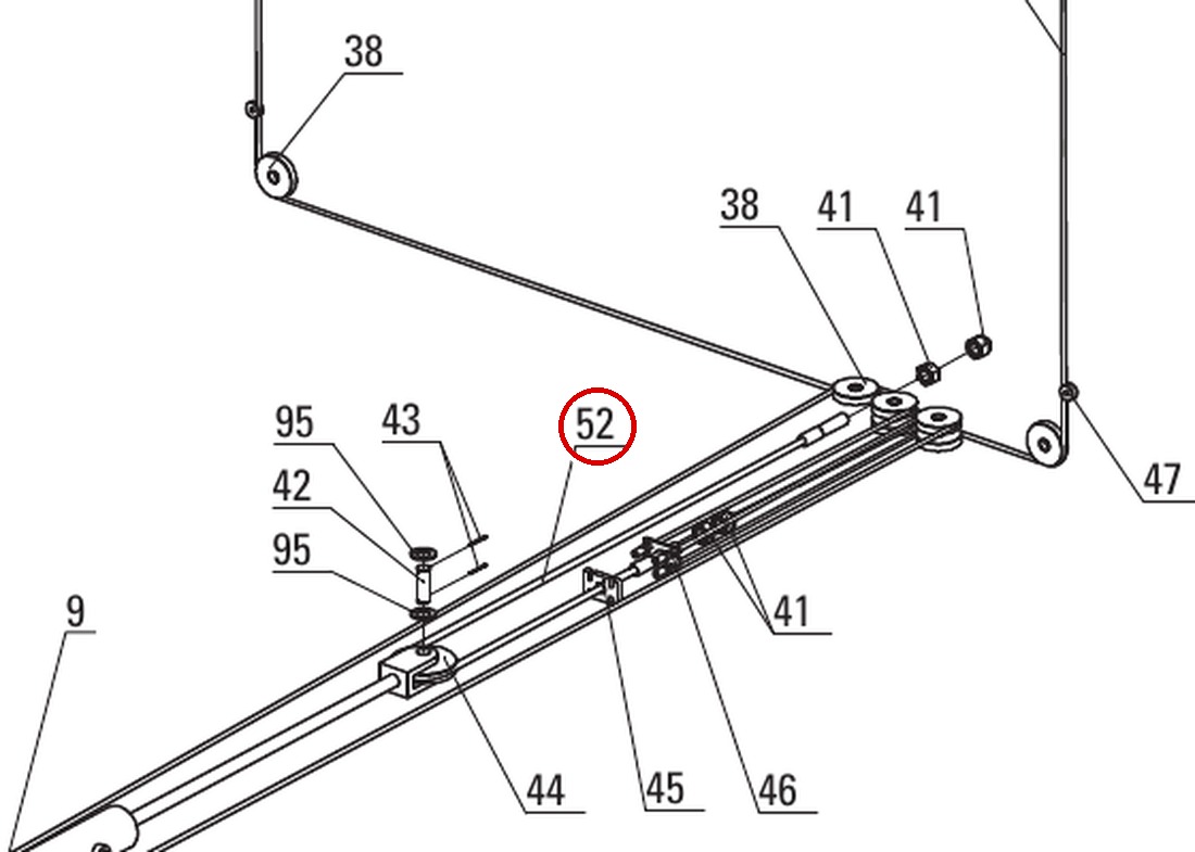 Direct Lift DP8-3013 Main Cylinder Cable for ProPark 8 Plus 4-Post Car Storage Lift - item 52 on Direct Lift PP8+ Long Cylinder & Cable Components parts diagram