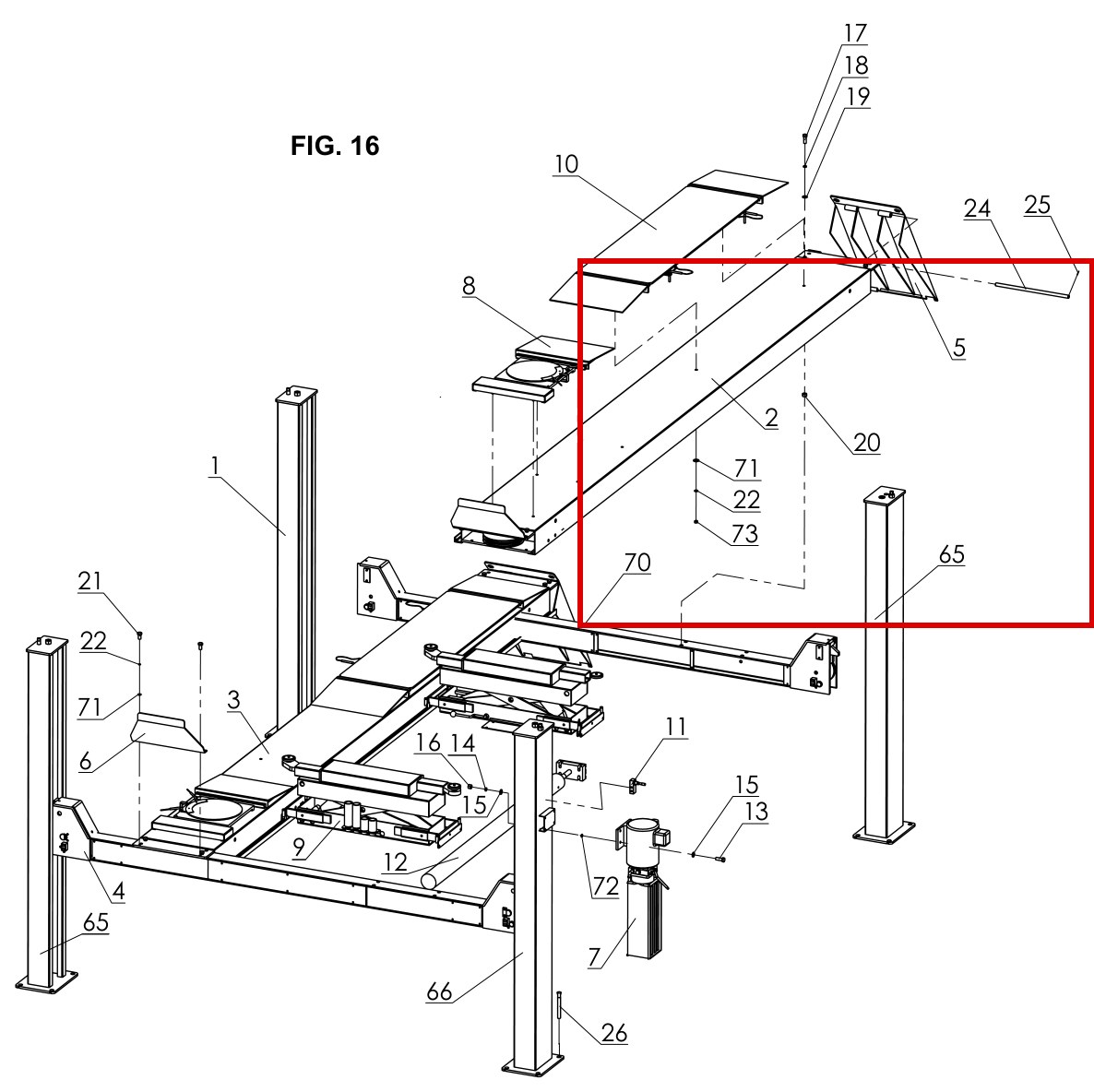 Direct Lift B31-16 M16 Grade 8.8 Nut for PP9+ 9K 4-Post & PRO 14F Lifts - item 20 on Pro 14F 14000 Complete Lift Components parts diagram (location)
